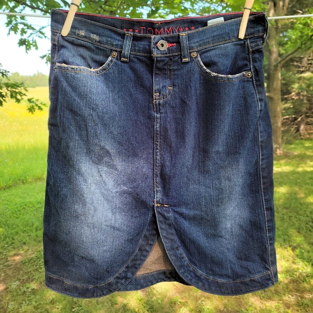 Vintage Y2k Tommy Hilfiger Denim Tulip Skirt Embroidered Star Pockets sz 3